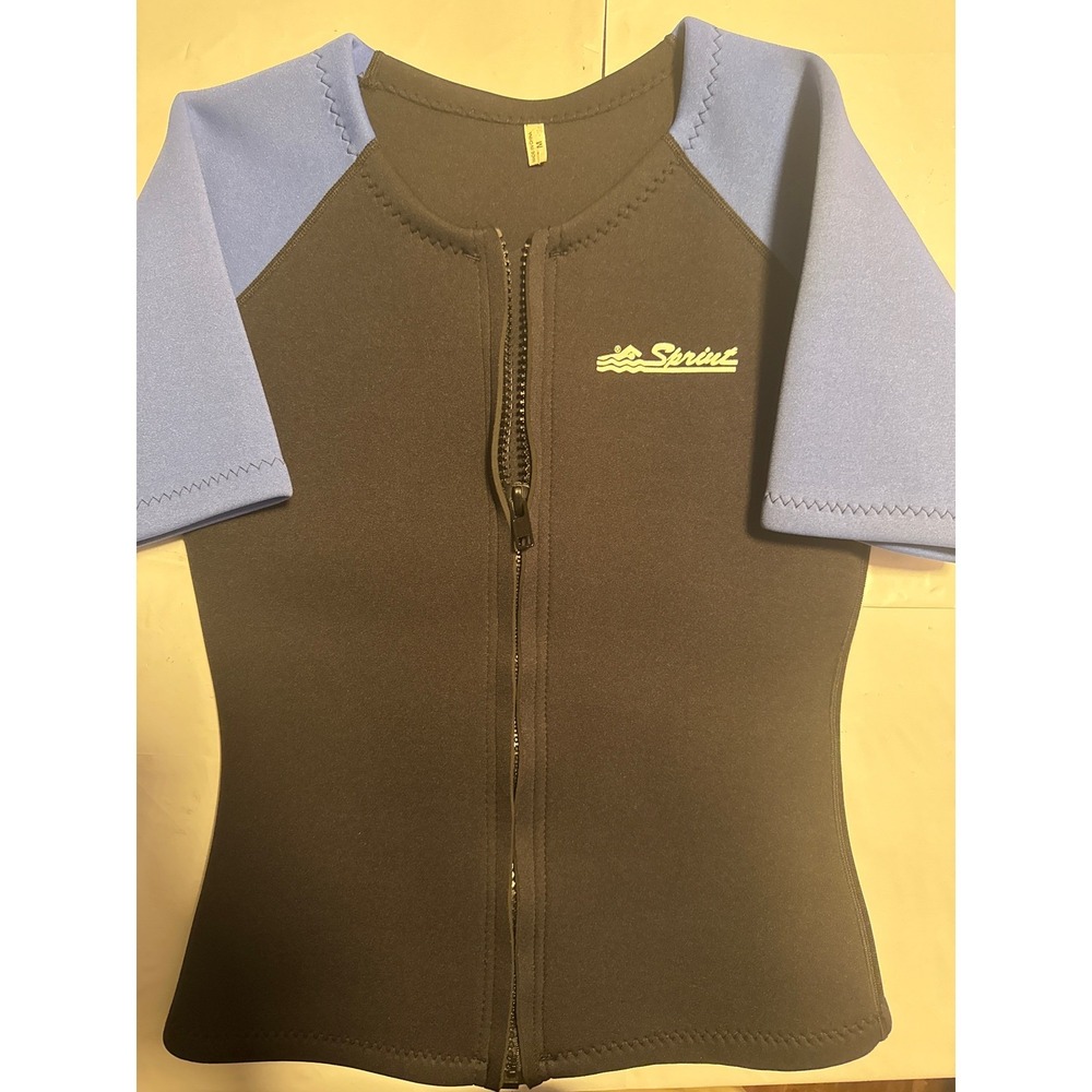 Sprint Kids Neoprene Short Sleeve Full Zip Wetsuit Top Rash‎ Guard Swim Size M
